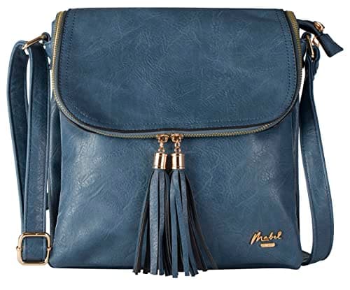 Image of Mabel Women’s Crossbody Bag – Faux Leather Shoulder Bag with Flap, Adjustable Strap & Multiple Compartments – Elegant & Lightweight Messenger Handbag - Polly (Design 5 - Navy)