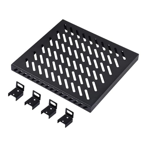 Image of GeeekPi 0.5U Heavy Duty Server Rack Shelf for DeskPi RackMate T1/T0 and 10 inch Server Rack or Network Cabinet, Perforated Design, 25 kg Load Capacity, Black