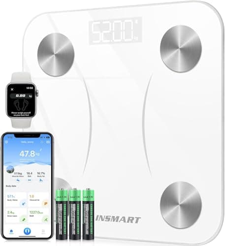 Image of INSMART Body Fat Scales, Digital Personal Scales with App, Bluetooth Scales for Body Fat, BMI, Weight, Pulse Rate, Muscle Mass, Water, Protein, Bone Weight, BMR, etc. White