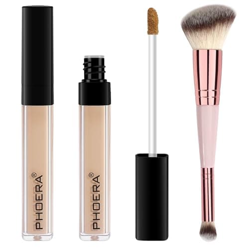 Image of PHOERA Concealer, Lightweight, Full Coverage, Long Lasting, Corrects, Hydrates, Highlights, Matte Finish, All-Day Wear,with Concealer Brush (101#LIGHT)
