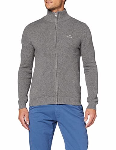 Image of GANT Men's Cotton Pique Zip Cardigan, Dark Grey Melange 1, L