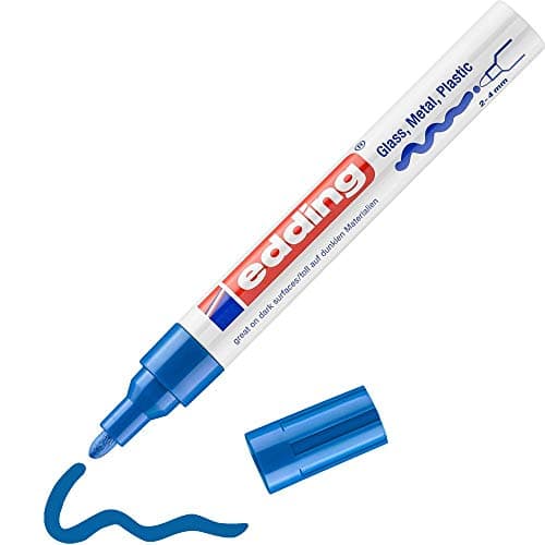 Image of edding 750 gloss paint marker - blue - 1 paint marker - round tip 2-4 mm - paint pen for glass, pebbles, wood, plastic, paper - waterproof, high coverage