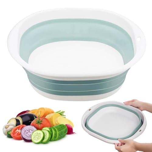 Image of 3L Collapsible Round Washing Up Bowl Basin Sink, Plastic Basket Washbasin Multipurpose Outdoor Travel Hygiene Facial Folding Portable Silicone Tub Bucket for Kitchen Camping Caravan Shower-S (Blue)