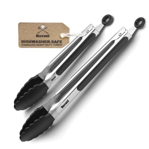 Image of Navani Kitchen Tongs | 9 & 12 Inch Silicone Tip Tongs | Non Stick for Air Fryer & Salad/Pasta, Black 2pcs