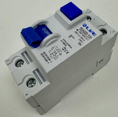 Image of LIVE 25Amp 30mA Type A RCD Double Pole RCCB Trip Switch for DIN Rail, 2 Module, AC and DC Protection, 6kA IEC61008-1 - RDA225-030