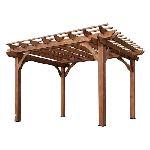 Image of Backyard Discovery 100% Cedar Wood Pergola | Outdoor Shelter for Garden, Patio & Veranda | Trellis Roof | Shade | Heavy-Duty Anchoring | Waterproof & Weather Resistant | 3.7m x 3.1m (12ft x 10ft)
