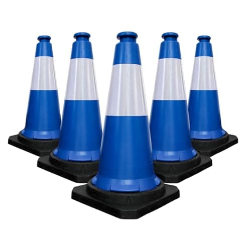 Image of Berry 750MM Traffic Safety Cone | High Visibility Blue Road Cone with Reflective Collar | PPC Parking Cone with Black Base | Portable Traffic Delineator for Roads, Parking & Events - Set of 5