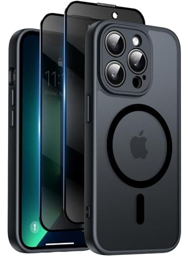 Image of Qasyfanc for iPhone 13 Pro Case with MagSafe, Privacy Screen Protectors X2, [Camera Protection] [15FT Military Drop Protection] Magnetic Translucent Matte Back Shockproof Phone Cover, 6.1", Black