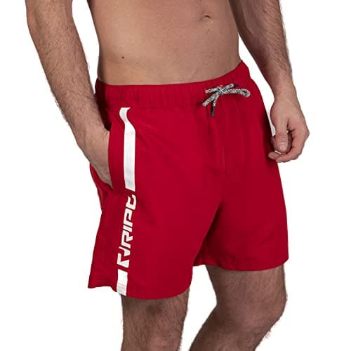 Image of RIPT Men’s Quick Dry Swim Shorts with Mesh Lining Drawstring Waist UV50 Sun Protection Beach & Swimming Trunks (Red/White, M)