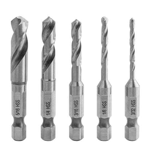 Image of Gasea 5Pcs Metal Stubby Drill Bits Set, 1/4" Quick Change Hex Shank HSS Short Drill Bit for Right-angle Drill Attachment 3/32, 1/8, 3/16, 1/4, 5/16