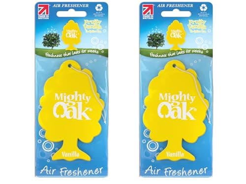 Image of Mighty Oak Air Freshener – Vanilla Fragrance - Long Lasting Hanging Car Deodoriser – Odour Eliminator Air Freshener – Auto Accessories – UK Made Car Scent Freshener - 2 Pack