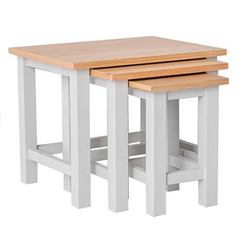 Image of RoselandFurniture Farro Grey Nest Of Tables with Oak Set of 3 Nesting Coffee Tables, Painted Solid Wooden Small Contemporary Occasional Nested Side Lamp Stands for Living Room | Fully Assembled