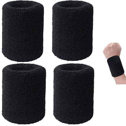 Image of YOFASEN 2 Pairs/4 Pcs Black Wristbands Sports Sweatbands For Men Women - Thicken Elastic Wrist Sweat Bands Wristbands Wrist Protective for Tennis, Basketball, Running, Gym