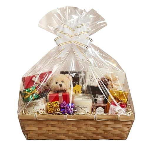 Image of H-Line Christmas Hamper Basket, Rectangular Wicker Gift Baskets, Split Willow Tray, Make Your Own Hampers Kit with Cellophane Wood Shred Bow Set, for Christmas, Parties & Home Decor (Natural)