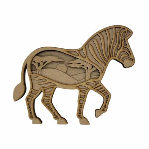 Image of 25cm Layered Wooden Zebra Scene Laser cut Mdf Craft wall Art work