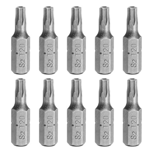 Image of sourcing map 10pcs T20 Torx Screwdriver Bit 1/4" Hex Shank 25mm/1" Length S2 Steel Star 6 Point Head Hex Security Screw Driver Bits with Hole for Impact Electric Screw Driver Power Tools, Grey