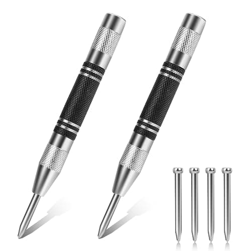 Image of Automatic Center Punch,2 Pack Heavy Duty Spring Loaded Center Punch,Heavy Duty Automatic Center Punch,Adjustable Tension Center Punch Tool with Two Replacement Tips,for Metal,Glass,Wood,DIY