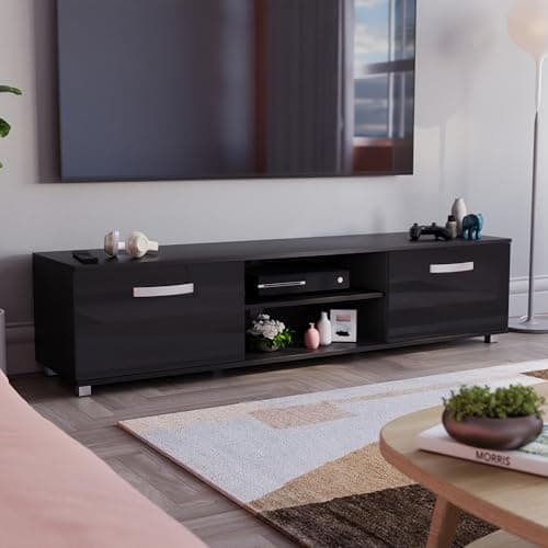Image of Vida Designs Cosmo TV Unit 2 Door Modern Gloss Matte MDF Living Room Cabinet Media Stand Furniture Black 160cm