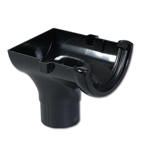 Image of Flo Plast Half Round Gutter Outlet Stop End Black 112mm x 52mm uPVC RO2.BL