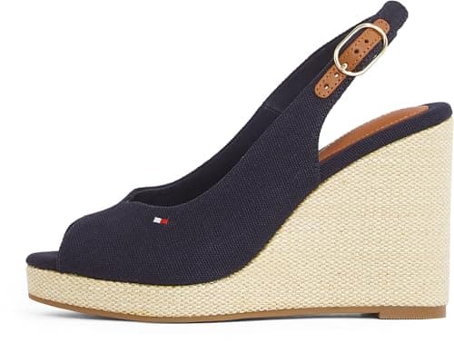 Image of Tommy Hilfiger Women’s Flag High Wedge Slingback Sandals, Blue (Space Blue), 7