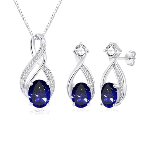 Image of Bewenda Women's Jewellery Sets, 925 Sterling Silver Jewellery Sets for Women Girls, 2 PCS Infinity Teardrop Necklace & Stud Earrings with Cubic Zirconia, Chain 45cm Pendant & Studs Set with Gift Box