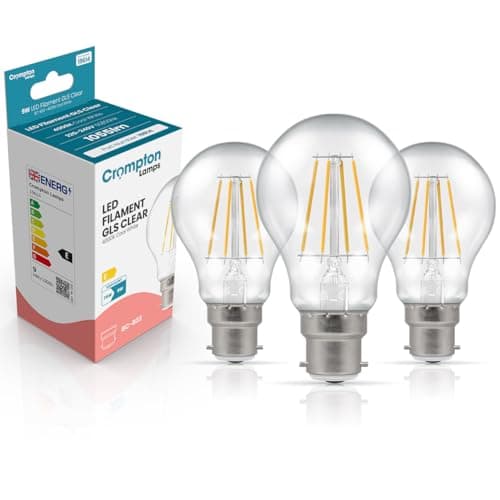 Image of Crompton Lamps Filament GLS LED Light Bulb BC-B22d | 9W = 75W Equivalent | Cool White 4000K | Energy Efficient | Bayonet Lightbulb | Long Life 15,000-Hrs | Clear Glass | Dimmable | 3-Pack