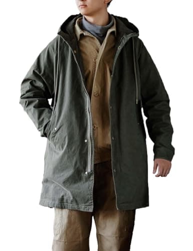 Image of Dcincell Men's Hooded Parka M51 Military Field Jacket Fashion Fishtail Outwear Coat Windbreaker, Army Green, XL