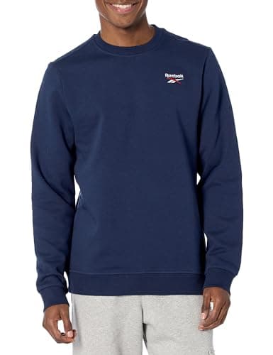 Image of Reebok Men's Identity Small Logo Fleece Crew Sweatshirt, Vector Navy, L