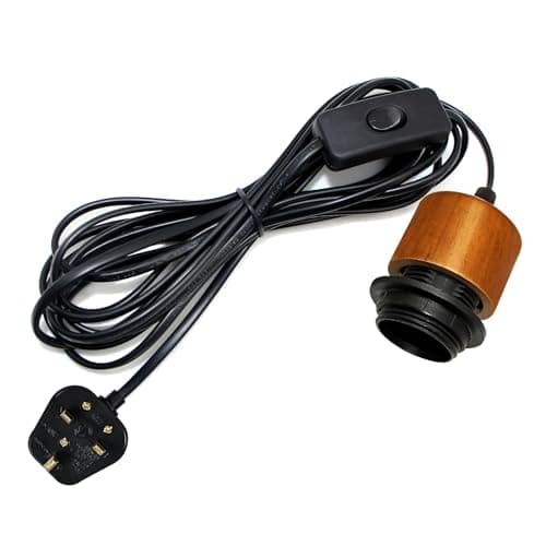 Image of Plug in Pendant Light, 5M Light Cable with Switch and Plug, E27 Lamp Holder with On/Off Switch, Plug in Ceiling Light, Vintage Hanging Light Fitting for Indoor Creativity, DIY Lampshade Kit, Brown