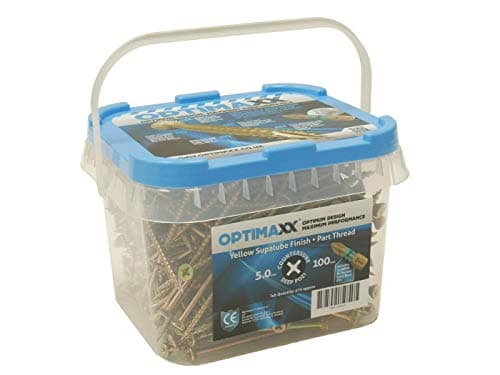 Image of 5.0 Optimaxx Extreme Performance Wood Screws 275PC Maxxtub (5.0x100mm, Zinc Plate & Yellow Passivated, Pozi Wood Screws)