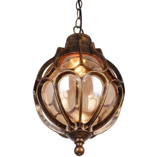 Image of SLAWA Outdoor Pendant Lights for Porch, Vintage Exterior Hanging Lantern with Spherical Glass Lampshade, Bronze Aluminum Fixture for Gazebo, Entry, Yard