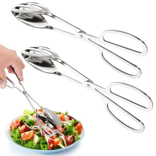 Image of Jucoan 2-Pack Stainless Steel Salad Tongs, 25 cm Scissor-Style Buffet Serving Tong for Buffet Party, BBQ Grill & Kitchen, Salad, Cake, Bread Utensil Set (Silver)