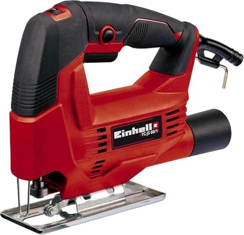 Image of Einhell Jigsaw 400W, 60mm Cutting Depth, Swivel Soleplate for 45° Mitre Cuts, Electronic Speed Control, Dust Extractor, Soft Grip Handle, Power Saw for Wood, Plastic and Metal TC-JS 60/1