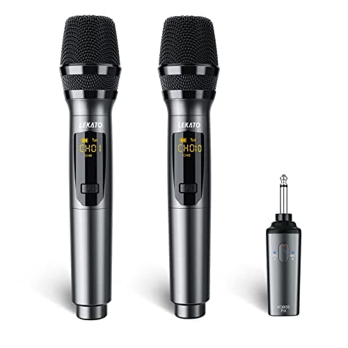 Image of LEKATO 2.4GHz Wireless Microphones,Metal Singing Microphone,Rechargeable Dual Handheld Cordless Mic Up to 30 Hours Runtime,Karaoke Mic Set for Singing,Speech,Church,Party,Home KTV,DJ,Wedding (Silver)