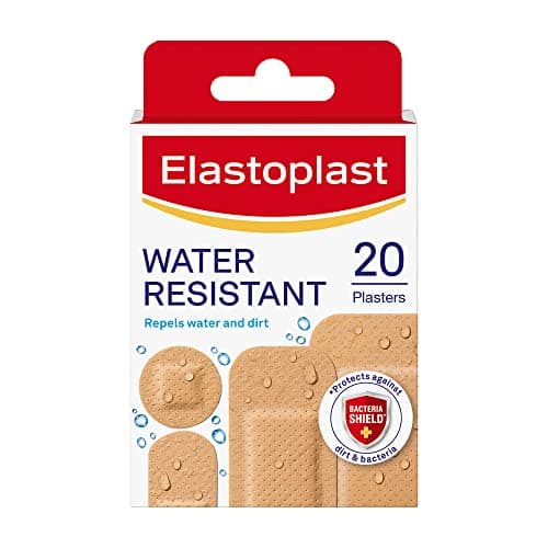 Image of Elastoplast Water Resistant Plastic Plasters (20 Pieces), Dirt and Water-Resistant, Waterproof, Ideal for First Aid, Strong Adhesion with Non-Stick Wound Pad, Breathable Material, Tan
