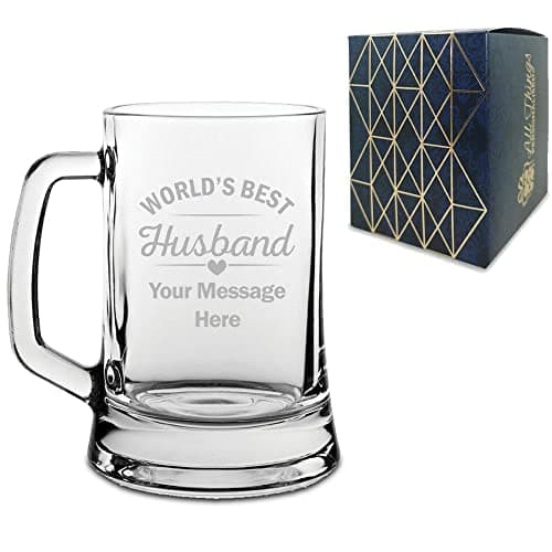 Image of Personalised Engraved Tankard Beer Mug with World's Best Husband Design, Gift Boxed, Personalise with Any Message for Valentines, Anniversaries