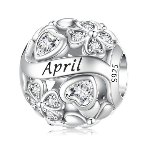 Image of HappyStar 925 Sterling Silver Four Leaf Clover with Cubic Zirconia Bead Charm Birthstone Charms for Bracelets Dangle Pendant Compatible Pandora Bracelets Lucky Charm Birthday Gift