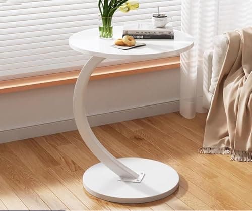 Image of ZOYIZEN Side Table Wooden White, End Table C-shaped Support, 40 * 60 CM （Ø*H）, Side Tables Living Room Office, Round Coffee Tables