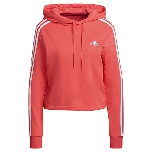 Image of adidas Women's Standard Essentials 3-Stripes Cropped Hoodie, Semi Turbo/White, Medium
