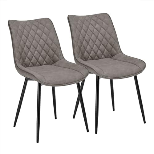 Image of WOLTU Dining Chairs Set of 2, Accent Chairs for Kitchen/Bedroom/Reception Room/Balcony, Leatherette, Dark Grey, with Backrest and Padded Seat