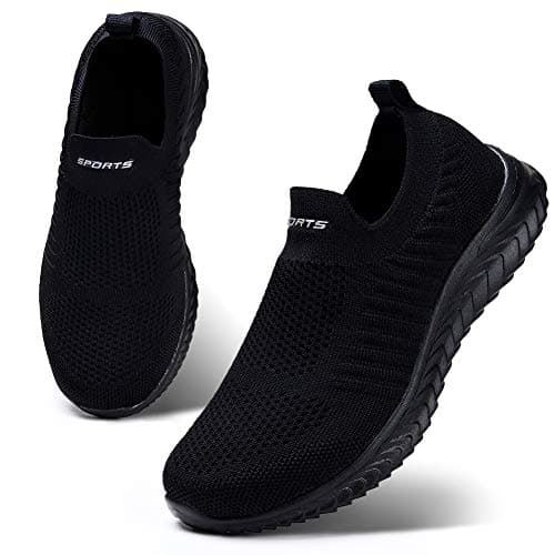Image of HKR Womens Trainers Slip On Walking Shoes Athletic Running Shoes Casual Lightweight Tennis Sneaker Breathable Sport Gym Fitness Shoes , Black All Black, 5 UK