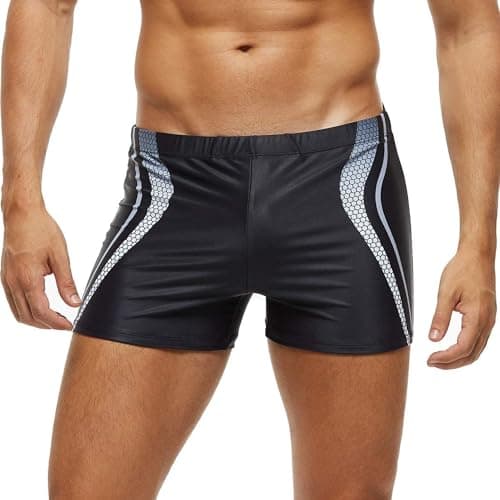 Image of Arcweg Men's Swimming Trunks Shorts Sport Boxer Swimwear Boxers Underwear Drawstring Summer Beach Board Shorts Elastic Swimsuit Bottom Gray Stripe L(UK)