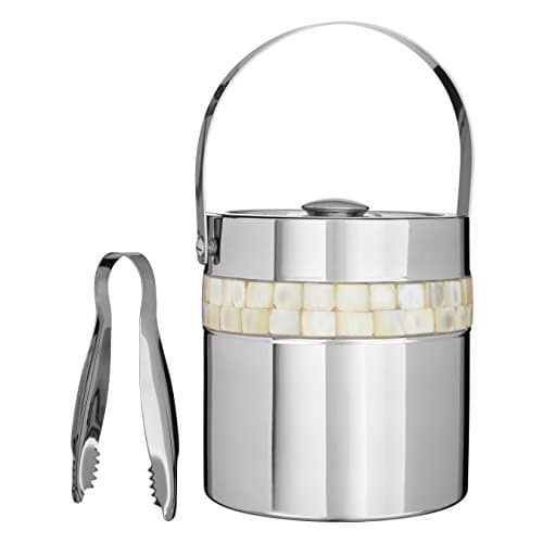 Image of Premier Housewares 507578 Ice Bucket with Mother of Pearl Inlay Design, Silver , 16 x 16 x 17 cm