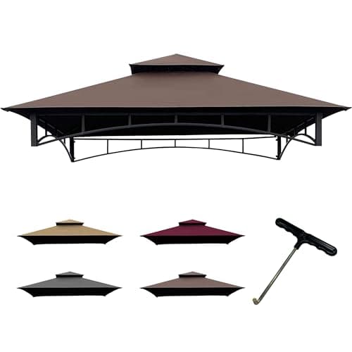 Image of CoastShade 8 x 5 Grill BBQ Gazebo Double Tiered Replacement Canopy Roof Outdoor Barbecue Gazebo Tent Roof Top,Brown