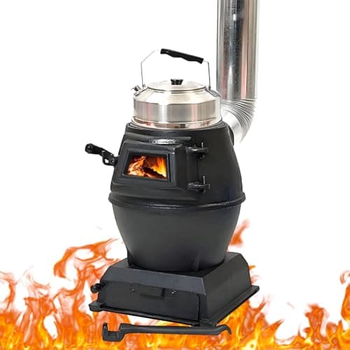 Image of COAKUE Portable Multifuel Cast Iron Fireplace,Thickened Cast Iron Smokeless Cooker,Pot Belly Stove,for Indoor Outdoor Heating/Camping/Cooking Small