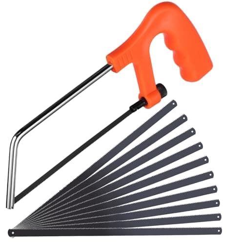 Image of Hacksaw, Professional Hack Saw with 10 Blades, Adjustable Angle Junior Hacksaw Small Hacksaw Heavy Duty Mini Saw Bow Saw Perfect for Cutting Plastic, PVC Pipe,Tile, Metal