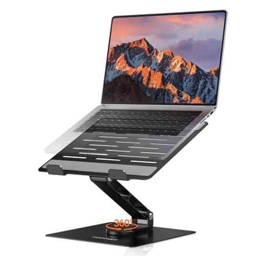 Image of TECKNET Laptop Stand for Desk, Foldable Laptop Riser with 360° Swivel Base, Adjustable Height & Angle, Ventilated Portable Laptop Holder for 10-17" Laptops, MacBooks & Tablets- Black