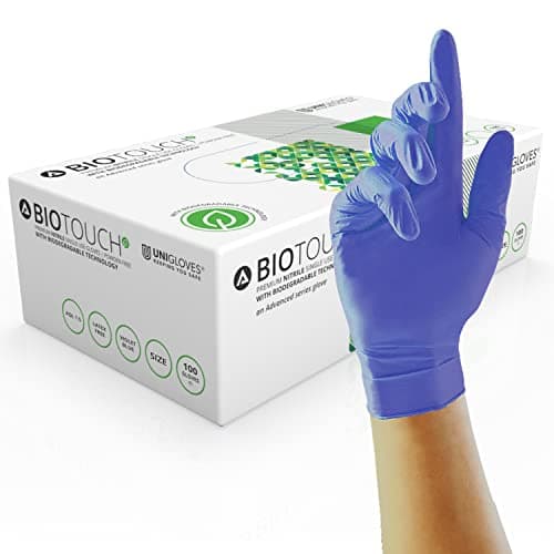 Image of Unigloves BioTouch Nitrile Disposable Gloves - Biodegradable, Multipurpose, Medical Grade Examination Gloves - Box of 100 Gloves, Violet Blue, Medium (GM0083)