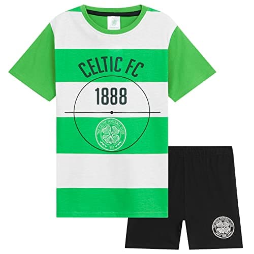 Image of Celtic F.C. Boys Sports Fan Short Pyjamas Set, Cotton Lounge Wear - Gifts for Boys (White/Green, 13-14 Years)