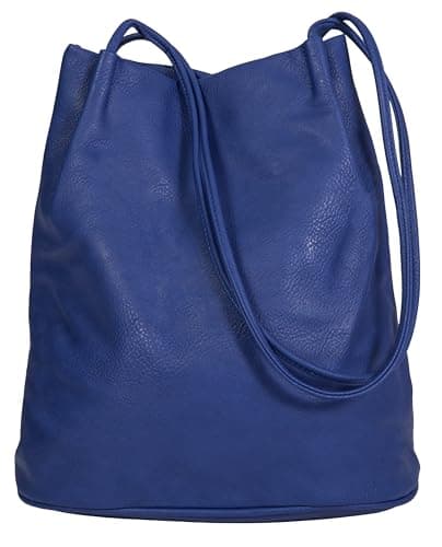 Image of Mabel London Women's Fashion Designer Medium Size Plain Soft Vegan Leather Hobo Bucket Tote Shoulder Bag - Delilah (Royal Blue)